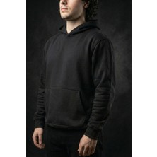 Liber Basic Siyah Oversize Hoodie Siyah 3 Iplik Şardonlu Sweatshirt