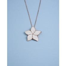 925 Ayar Gümüş Rose Gold Beyaz Mineli Rüzgar Gülü Kolye