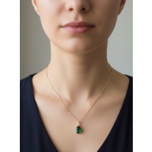 Artepieza Altın Renk Sıra Taşlı Yeşil Damla Model Sf Zincir Çelik Kolye-Zarif Yeşil Safir Damla Kolye