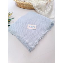 Bebessi Saçaklı 4 Kat Müslin Battaniye (90*110) Mavi - Mavi