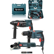 Assur Profesyonel Elektrikli 3'lü Set Matkap,taşlama,kırıcı/delici Hilti
