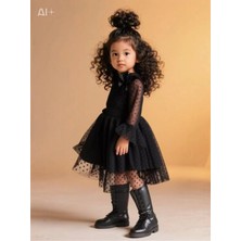 Lunas Tekstil Tokalı Puantyeli Kabarık Tüllü Elbise