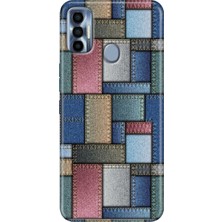 Grabono Tecno Spark 7 Pro Kılıf Renkli Silikon Jean Pattern