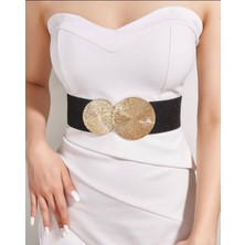 Fiori Yuvarlak Tokalı Geçmeli Elastik Kadın Kemeri, Ceket Kemeri, Gömlek Kemeri, Elbise Kemeri