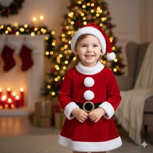 Dodomar 2–3 Yaş Kız Çocuk Noel Baba Kostümü – Şapkalı ve Kemerli Yılbaşı Elbise Seti