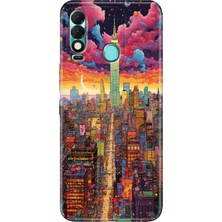 Grabono Tecno Spark 8t Kılıf Desenli Kapak Renkli Retro Newyork