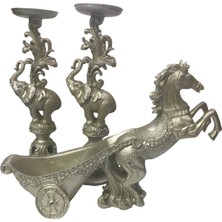 Şans Hediyelik At Şaraplık ve Filli Şamdan 3'lü Takım Dekoratif Obje Bej