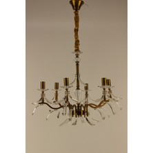 GN Gen Aydınlatma Lüks Eskitme Gövdeli Kristal Cam Kollu Klasik Tasarım 6'lı Ampullü Avize