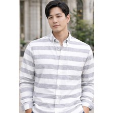 Varetta Erkek Gri Çizgili Uzun Kollu Cepli Klasik Kesim Gömlek