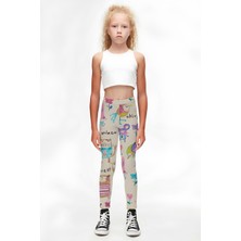 Bej Chirping Animals Kız Çocuk Yazlık Desenli Tayt