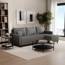 Enza Home Smart Plus Yataklı Köşe Takımı, Keten Dokulu - Antrasit