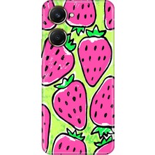 Grabono Vivo Y18 Kılıf Renkli Desenli Özel Tasarım Uv Baskı Silikon Kapak Çilek
