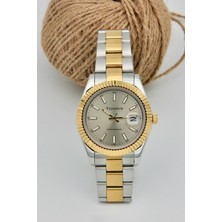 TOMRIS Tamamen Çelik, Su geçirmez, Sarı Beyaz Kordon, Krem Kadran Erkek Kol Saati