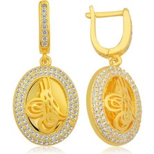 Özcömert Silver Gümüş Tuğralı Oval Bayan Küpe