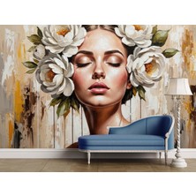 Grown Beyaz Şakayık Taçlı Zarif Kadın Portresi Duvar Kağıdı