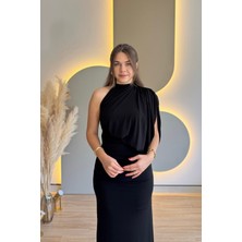 Aventien Tek Omuz Dökümlü Zarif Uzun Elbise