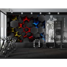 Grown Kırmızı Mavi Sarı Işıklı Aydınlatılmış Altıgen Duvar Kağıdı