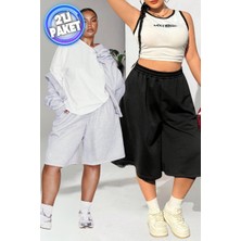 Vladivosto Beli Lastikli Ekstra Bol Rahat Kalıp Yüksek Bel Baggy Büyük Beden Şort