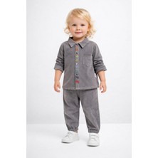 Dinamik çocuk Bebek Unısex Rakam Nakışlı Esnek Kot Takım 2li Alt Üst Gömlek+Pantolon Bayramlık 6-24AYLIK