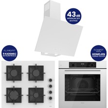 Ferre Flowart Digital Beyaz Cam Ankastre Set ( Kaymaz Döküm Izgara ) QBL63CB+SC206-FA+D078-SA