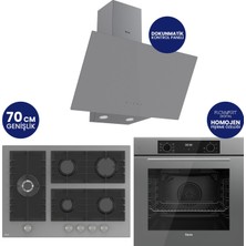 Ferre Flowart Digital 5 Gözlü Gri Cam Ankastre Set QBL63CPR+BL138+D079