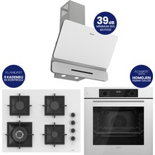 Ferre Flowart Digital Beyaz Cam Ankastre Set ( 65 cm Woklu Ocak ) QBL63CB+SC406-WFA+D081-SA