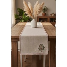 Çam Ağacı Nakışlı Hasır Görünümlü Kenarları Püsküllü Runner 40X115 cm