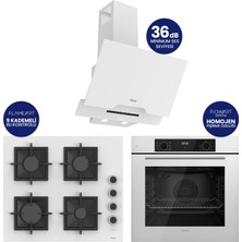 Ferre Flowart Digital Beyaz Cam Ankastre Set ( Kaymaz Döküm Izgara )QBL63CB+SC206-FA+D064-SA