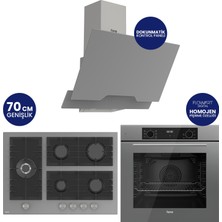 Ferre Flowart Digital 5 Gözlü Gri Cam Ankastre Set QBL63CPR+BL138+D065