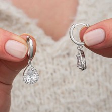 Özcömert Silver Gümüş Beyaz Zirkon Taşlı Damla Kadın Küpe