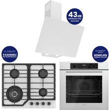 Ferre Flowart Digital Asimetrik Beyaz Cam Ankastre Set QBL63CB+NT026-WFA+D078-SA