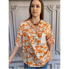 Kadın Kamuflaj Pul Cepli Pamuk Gömlek