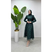 Tesettür Diyarı Kadın Işlemeli Tesettür Ayla Abiye - Zümrüt