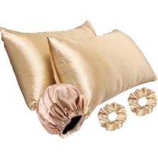 Ant Home Teks Premium Set İpeksi Saten Yastık Kılıfı Bej 50 x 70 cm Modern Düz Desen
