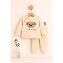 Besmino Erkek Çocuk Reglan Kollu Ikili Takım Köpek Nakışlı Raporlu ve Pamuklu Kumaş