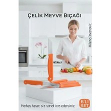 Tp Bfs 6'lı Premium Paslanmaz Çelik Meyve Bıçağı Seti - Turuncu Saplı Keskin Soyma Bıçağı Takımı