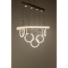 GN Gen Aydınlatma Lüks Gold Kelebek Taşlı Halka Tasarım 5'li Sıralı Serisi 3 Renk Ledli Modern Avize