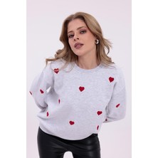 Yakamor Kadın Nakışlı 3 Iplik Şardonlu Sweat