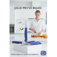 Tp Bfs 6'lı Premium Paslanmaz Çelik Meyve Bıçağı Seti - Mavi Saplı Keskin Soyma Bıçağı Takımı