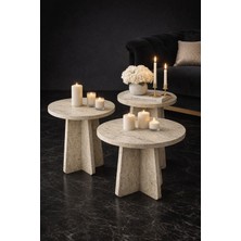 Sarenzo 3 Lü Zigon Sehpa Iskandinav Stili - Traverten Görünüm