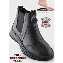 Cozi Company Tam Ortopedik Siyah Hakiki Deri Kadın Bot Ayakkabı Anne Kışlık Deri Bot