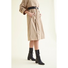 Ayakkabı Prensi Erato Bağcık Detaylı Siyah Mat Siyah 6 cm Kadın Bot & Bootie, Topuklu Ayakkabı