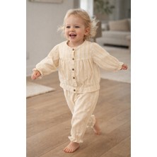 Baby Hola 0-2 Yaş %100 Pamuk Bronz Ip Geçişli Pullu Bomber Kesim Üst Alt Kız Bebek Çocuk 2'li Takım Bronz 2003