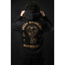 Liber Greek God Siyah Oversize Hoodie Yunan Mitolojisi Atlas Baskılı Sweatshirt
