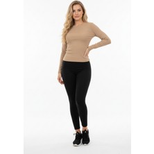 Abay Butik Kadın Fitilli Kaşkorse Bisiklet Yaka Basic Uzun Kollu Bluz