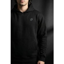 Liber Premium Siyah Oversize Hoodie Siyah 3 Iplik Şardonlu Sweatshirt