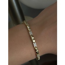 Renda Accessory Altın Kaplama Gömme Taşlı Tasarım Bileklik