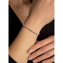 miraç gümüş takı atölyem 925 Ayar Gümüş Zirkon Taşlı Su Yolu Bileklik.(1.5 Mm)