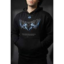 Liber Illusion Siyah Oversize Hoodie 3 Iplik Şardonlu Sweatshirt