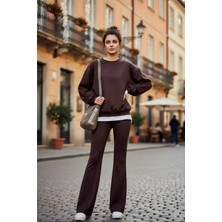 Seviliko Kadın Çıma Detaylı Likralı Toparlayıcı Ispanyol Paça Pantolon Sweatshirt Takım